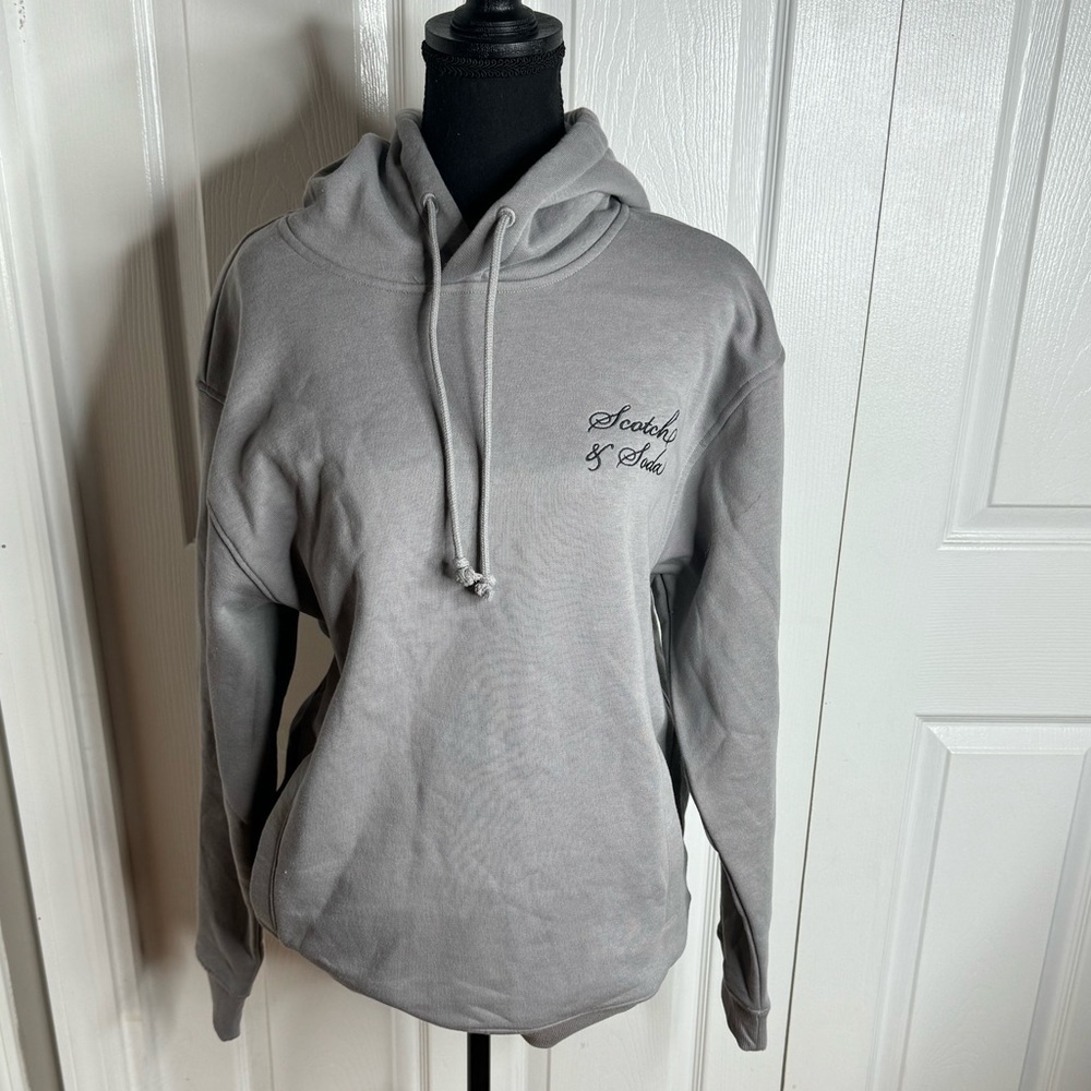 NWT Scotch & Soda Amsterdam Hoodie Mens Gray Relaxed Embroidered Pullover